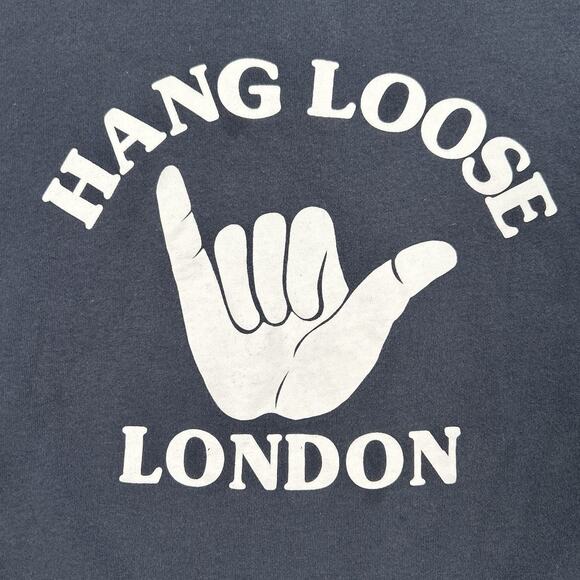 YMC Hang Loose London Print Cropped Sweatshirt Navy Blue Women’s Size Large - Picture 2 of 6